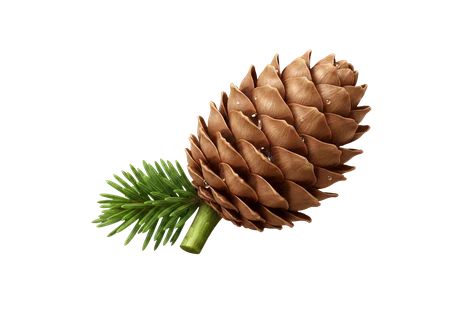 Pomme de pin sur sa branche de sapin