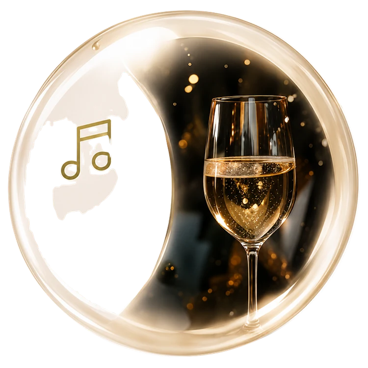 Coupe de champagne sur fond de lumières dorées